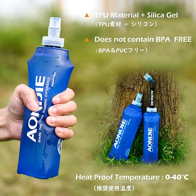 TRIWONDER Collapsible Water Bottles TPU Soft Flask Running Bottles BPA-Free Sports Flasks for Hiking Climbing Camping (500ml/16.91oz with Straws - Pack of 2)