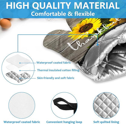 Sunflower Wood Grain Oven Mitts and Pot Holders Sets Heat Resistant 4Pcs - Image 3