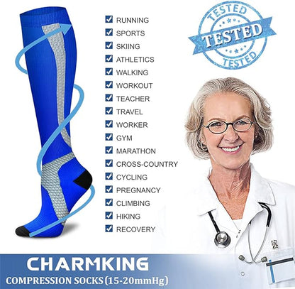 CHARMKING Compression Socks for Women & Men Circulation (3 Pairs) 15-20 mmHg is Best Support for Athletic Running Cycling