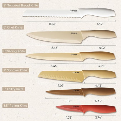 CAROTE Knife Set, 12 Pieces Kitchen Knife Set, 6 Stainless Steel Knives - Image 2