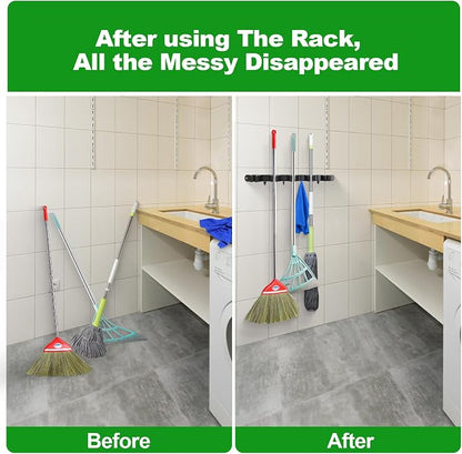 voze 3 Racks and 4 Hooks Mop and Broom Holder Wall Mount, Self Adhesive Heavy - Image 3
