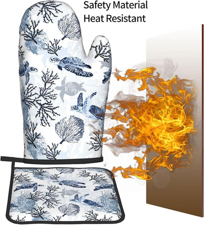 Navy Blue Ocean Sea Turtle Oven Mitts and Pot Holders Sets of 3, Heat Resistant - Image 7