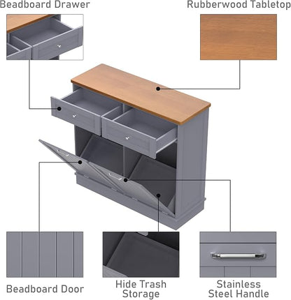 Betterhood Tilt Out Trash Cabinet 10 Gallon Wooden Free Standing Laundry Sorter - Image 4