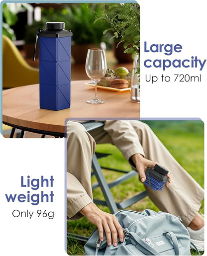 Collapsible Water Bottles, 2nd Generation Leakproof BPA-Free Travel Water Bottle 24.3oz(720ml),Lightweight Reusable Water bottle, Portable for Travel Cycling Gym Camping Sports,DarkBlue