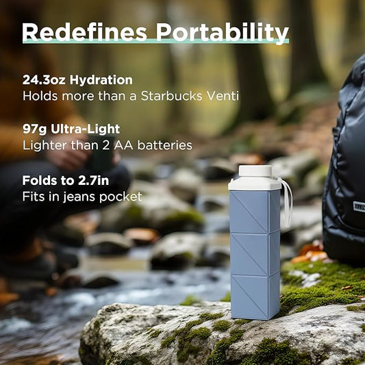 POMKAKA Collapsible Water Bottles 24.3oz(720ml), 2nd Generation Leakproof BPA-Free Travel Water Bottle,Lightweight Reusable Water bottle for Travel Cycling Gym Camping Sports,Blue
