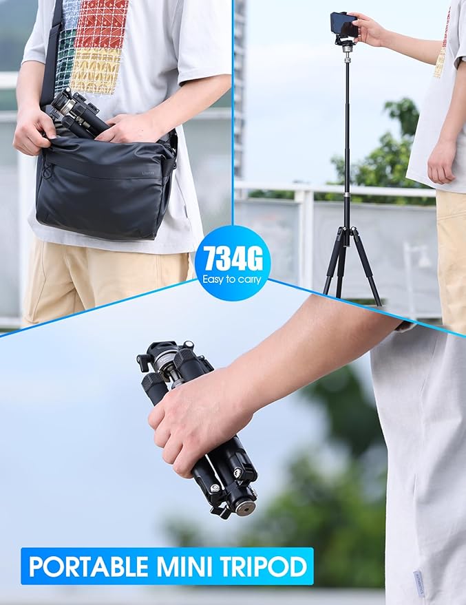 ULANZI MT-63 Mini Phone Tripod, 57" Portable Foldable Aluminum Alloy Extendable Camera Tripod with 2 in 1 Phone Clip, 360° Ball Head Travel Lightweight Tripod for iPhone DSLR Camera Max Load 5KG/11LBS