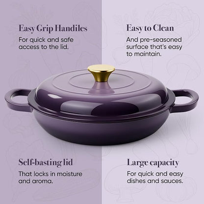 3 Quart Enameled Cast Iron Braiser, Non Stick Enameled Cast Iron Skillet - Image 7