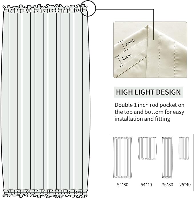DWCN French Door Curtains – Rod Pocket Thermal Blackout Curtain for Window/Patio Doors/Doorways/Classroom/Kitchen for Privacy, 36W by 80L Inches, 1 Panel with Tieback, Light Beige