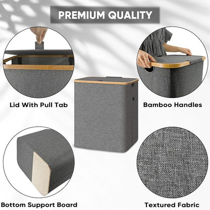 BALEINE Laundry Hamper with Lid, Tall Laundry Baskets with Bamboo Pull Handles - Image 3