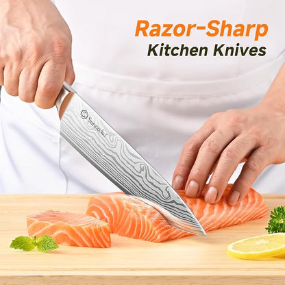 Sunnecko Knife Set with Block and Sharpener, 15 Piece Kitchen Knife Block Set - Image 2
