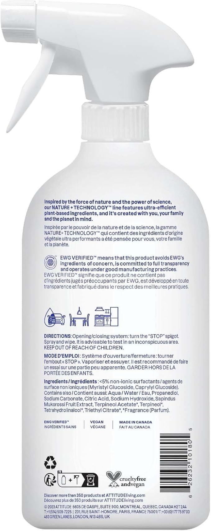 ATTITUDE All Purpose Cleaner Spray, EWG Verified, Made - Image 8
