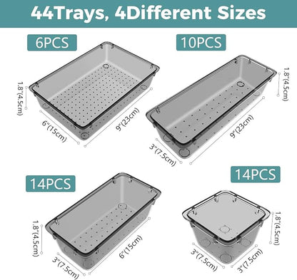 WOWBOX 44 PCS Clear Plastic Drawer Organizer Set, 4 Varied Size storage Bins - Image 3