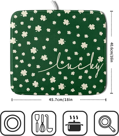Giwawa St Patricks Day Dish Drying Mat Green Lucky Clovers Dish Drainer Mats - Image 2