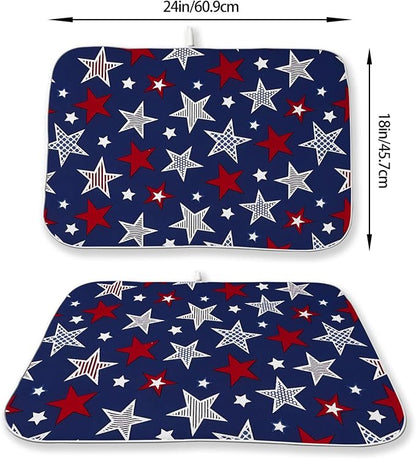 4th of July Dish Drying Mat 18x24 Inch Navy Blue Red Stars Patriotic Decor - Image 6