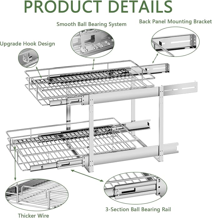 2 Tier Individual Pull Out Cabinet Organizer 19½" W x 21½" D, Heavy Duty - Image 7