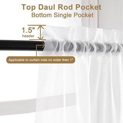 Chyhomenyc White Sheer Curtains 30 inch Length 2 Panels, Light Filtering Voile - Image 3