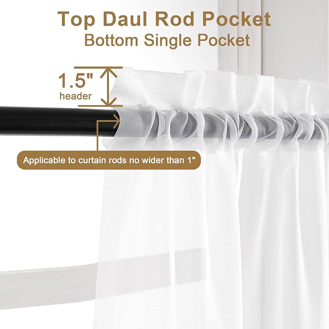 Chyhomenyc White Sheer Curtains 108 Inch Length 2 Panels Set, Extra Long Light - Image 5