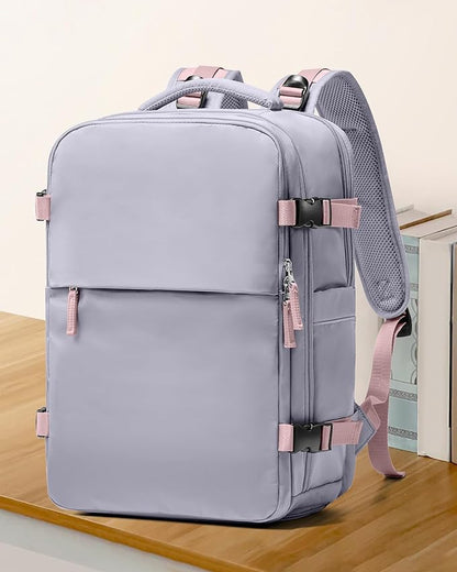 coowoz Large Travel Backpack For Women Men,Carry On Backpack Flight Approved,Hiking Backpack Waterproof Outdoor Sports Rucksack Casual Daypack Fit 15.6 Inch Laptop Shoes Compartment (Light Purple)