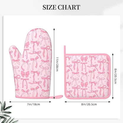Pink Cute Ribbon Bow Silicone Oven Mitts Pan Mats Set of 2, Heat Resistant - Image 3