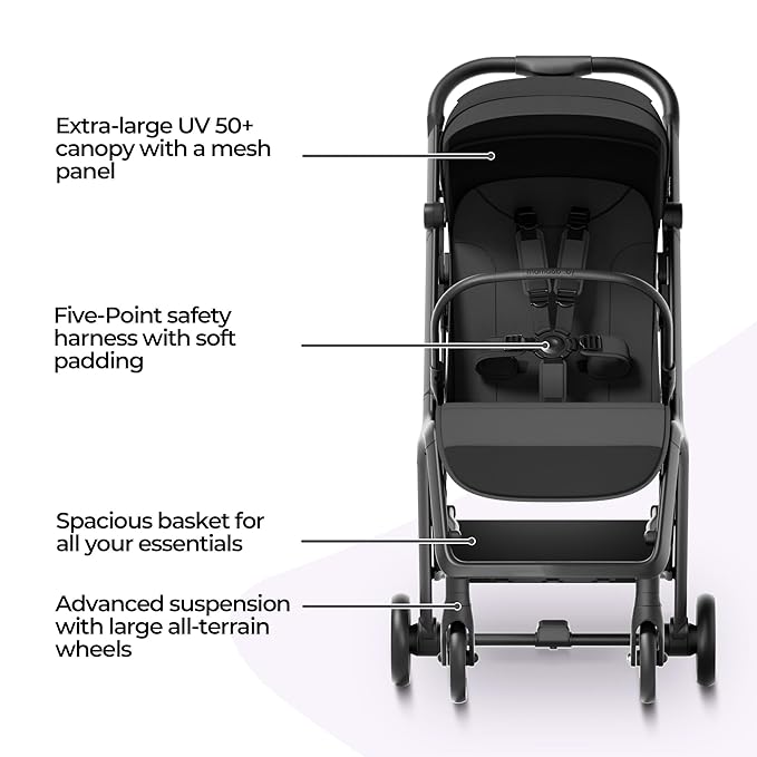 MAMA & BABY Packa Compact Travel Stroller – Lightweight, One-Hand Auto Folding, Portable & Lie-Flat Baby Stroller, Newborns and Toddlers Stroller with UPF 50+ Canopy & Mesh Ventilation