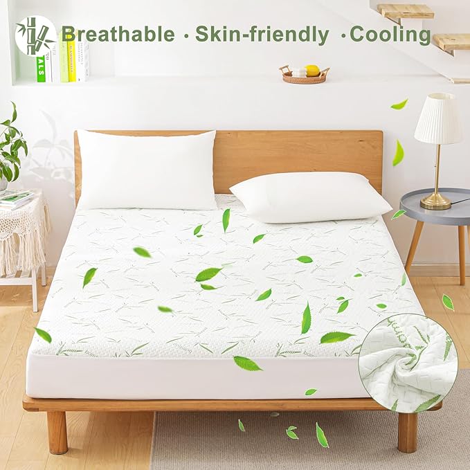 Full Size Mattress Protector Waterproof Mattress Pad Washable Bamboo Rayon Mattress Cover Breathable Noiseless Bed Protector 5" - 21'' Elastic Fitted Deep Pocket