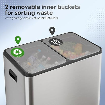 WLIVE 2 x 8 Gallon / 2 x 30 Liter Dual Trash Can, Stainless Steel Double - Image 4
