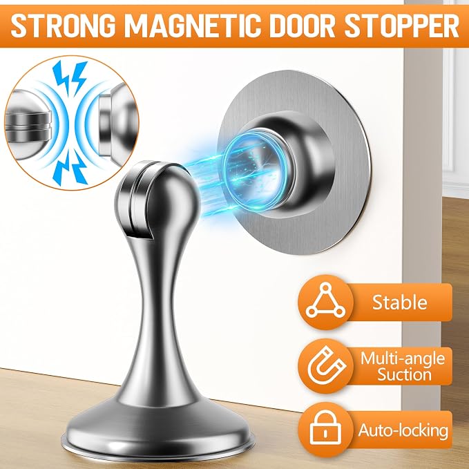 Crosize Magnetic Door Stoppers 2 Pack, Stainless Steel Door Catch - Image 2