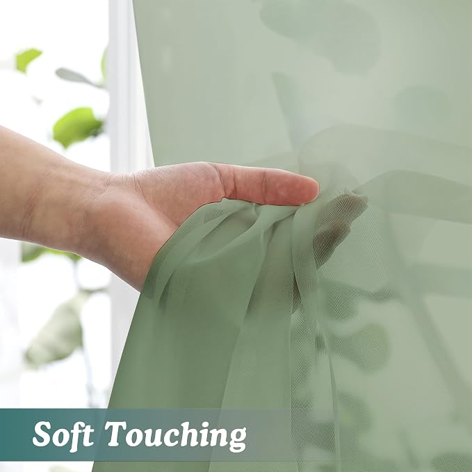 Chyhomenyc Extra Long Sage Green Sheer Curtains 120 Inches Long 2 Panels - Image 6