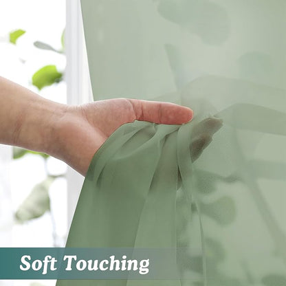 Chyhomenyc Extra Long Sage Green Sheer Curtains 120 Inches Long 2 Panels - Image 6