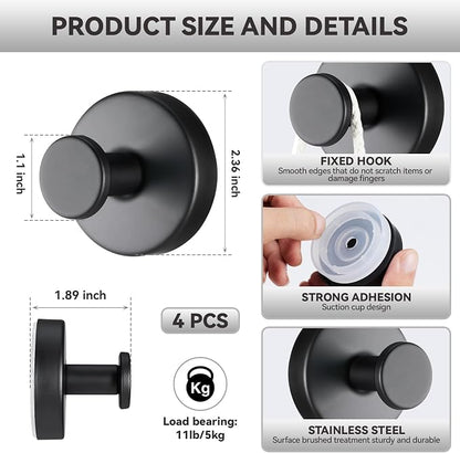 4 PCS Suction Cup Hooks for Shower, Stainless Steel No Drill Towel Hooks - Image 2