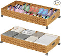 Under Bed Storage Containers with Wheels, 2 Pack 31.5in / 35L Handmade Rattan Underbed Organizer Drawer, Tool-free Assembly Rolling Under Bed Storage Bins for Shoes Clothes Toy Book