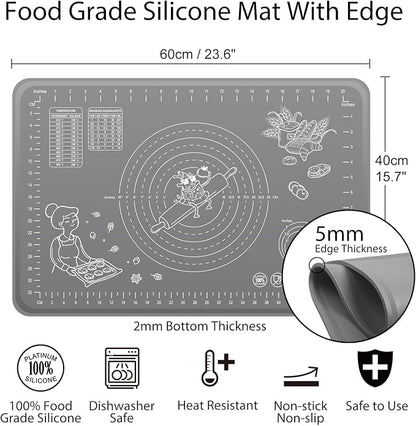 Silicone Baking Mat 24" x 16" Extra Thick Non-stick Pastry Mat - Image 3