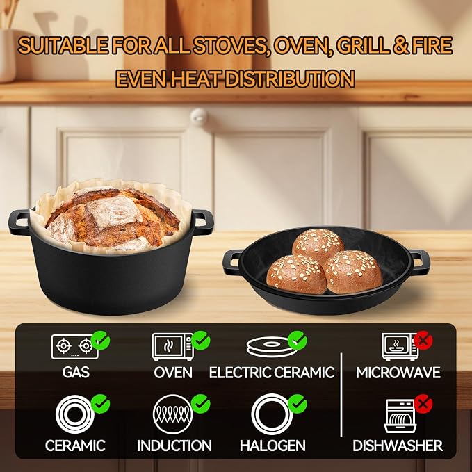 Cast Iron Dutch Oven for Bread Baking, Banneton Bread Proofing Basket Sourdough - Image 6