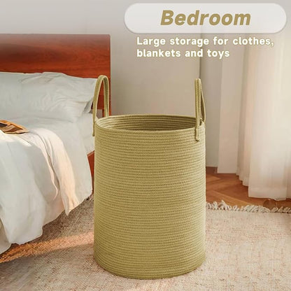 Large Woven Laundry Basket Hamper, 100L Cotton Rope Storage Bin - Image 4