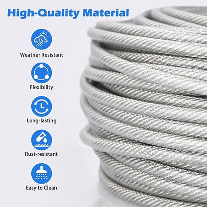 3/16" Wire Rope Kit, 100Ft PVC Coated Steel Cable Guide Wire Tensioner Strainer - Image 4