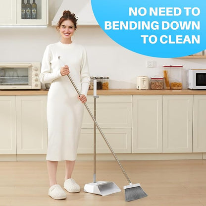 JOYMOOP White Broom and Dustpan Set, Upright Angle Design - Image 2