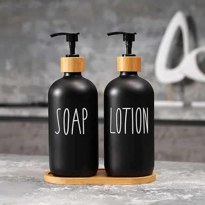 MOMEEMO Black Soap Dispenser Bathroom Set, Hand Soap and Lotion Set Suitable - Image 2
