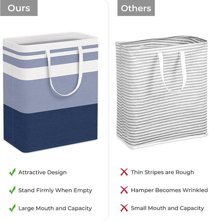 HomeHacks 2-Pack Large Laundry Basket, Waterproof, Freestanding Laundry Hamper, Collapsible Tall Clothes Hamper with Extended Handles for Clothes Toys in the Dorm and Family (Blue, 125L)