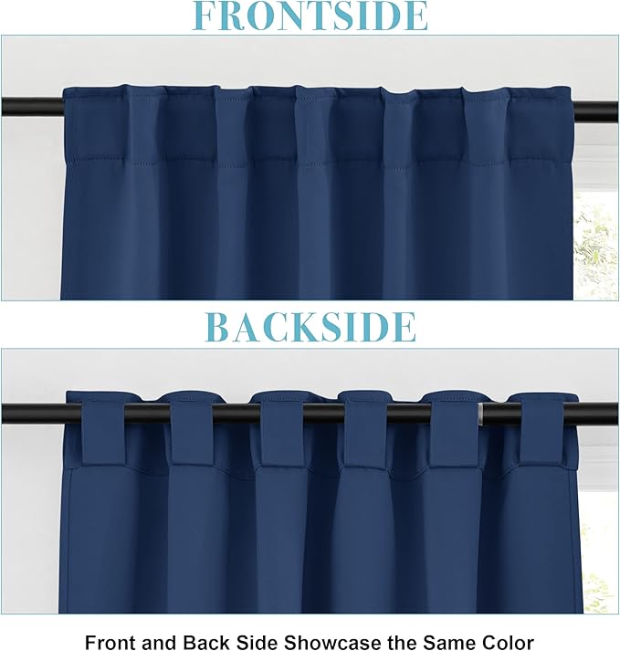 RYB HOME Kitchen Window Curtains - Blackout Privacy Half Window Curtains for Bedroom Bathroom Dining Living Room Cafe Office Short Tiers Drapes, W 34 x L 36 inches, 2 Panels, Navy Blue