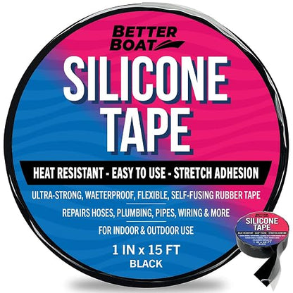 Black Heavy Duty Silicone Tape, Self-Fusing Rubber Hose and Plumbing Water Pipe by BetterBoat