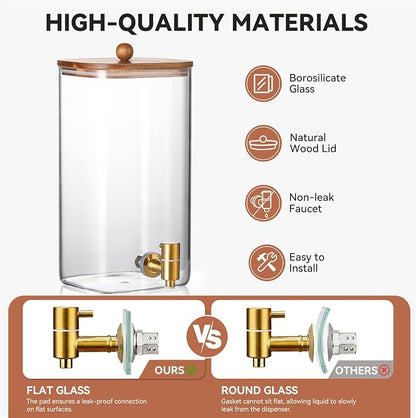 2 Pack 1.5 Gallon Square Glass Drink Dispenser - Image 4