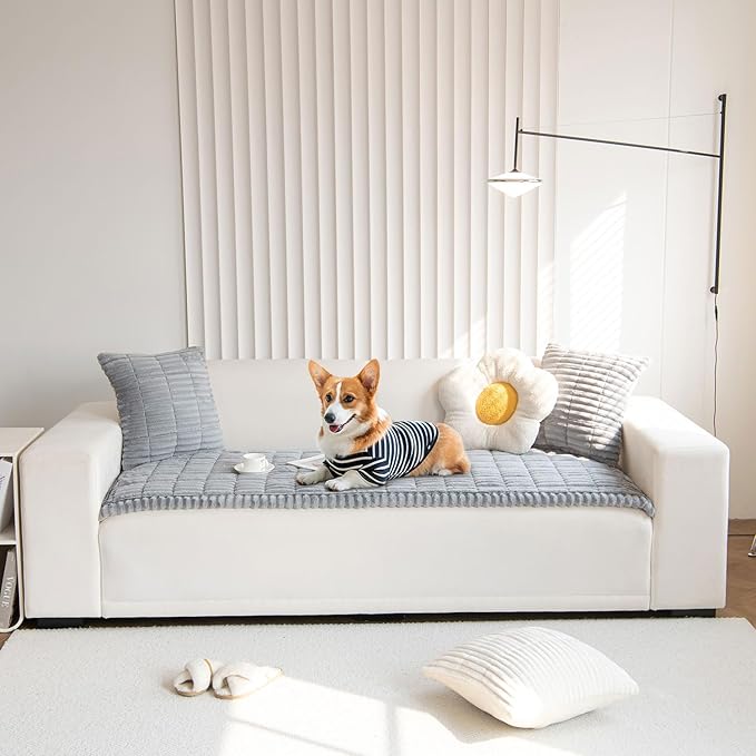 OTOB Dog Couch Covers for 3 Cushion Washable Non Slip Plush Pet Friendly Bed Mat Sofa Cover for Dogs, All Seasons Cozy Soft Fuzzy Furniture Protector Sofa Slipcovers (Gray, 27.6" x 59.1")