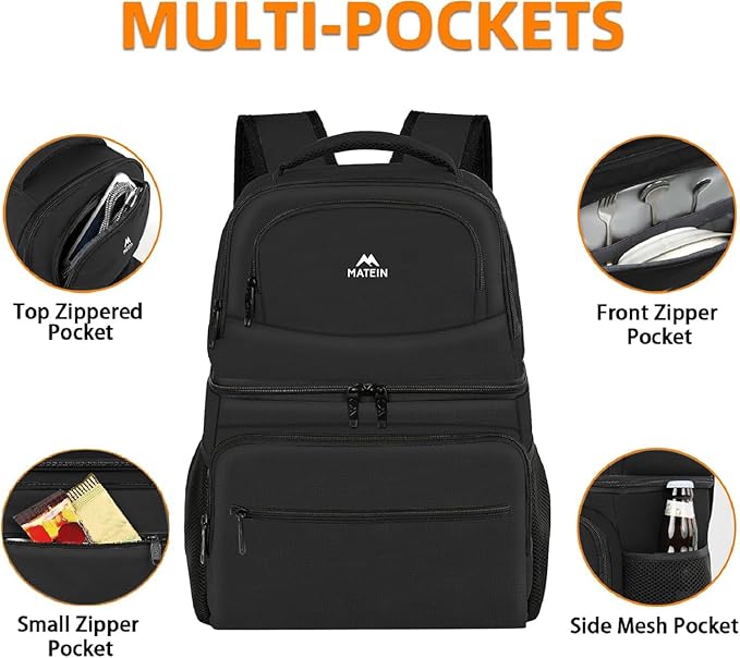 MATEIN Cooler Backpack, 26 Cans Insulated Lunch Backpack for Men Women, Leakproof Double Layer Lunch Cooler Bag Lightweight Soft Lunch Backpack with Cooler Compartment, Beach Camping Hiking Beer Gifts