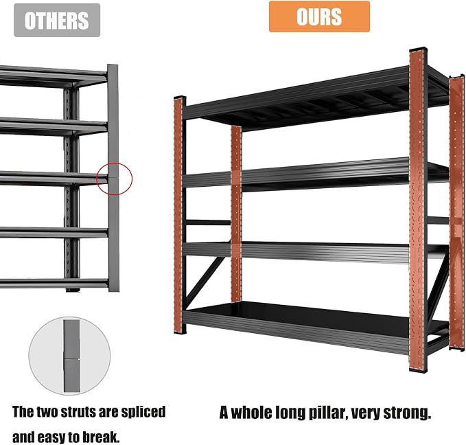 59" W Garage Shelving Heavy Duty, 4 Tier Metal Garage Shelves Adjustable - Image 4