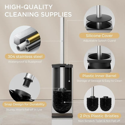 FORIOUS Toilet Brush and Holder Set, Heavy Duty 304 Stainless Steel Base Square - Image 2