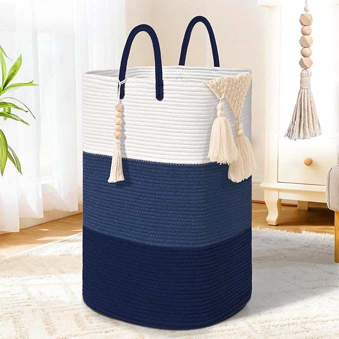 Woven Laundry Basket for Clothes, 100 L Large Rectangle Laundry Hampers by WENMER