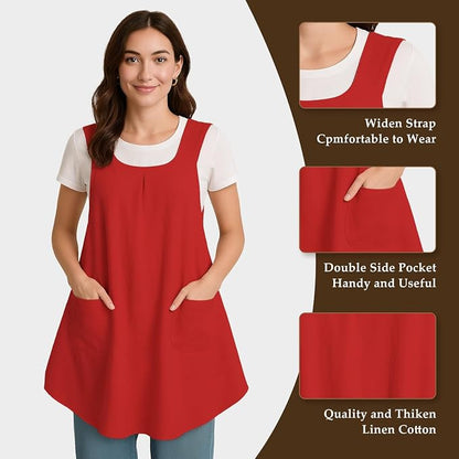 Apron for Women with Pocket Cotton Linen, Japanese Cross Back Apron for - Image 3