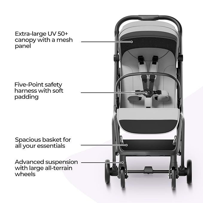 MAMA & BABY Packa Compact Travel Stroller – Lightweight, One-Hand Auto Folding, Portable & Lie-Flat Baby Stroller, Newborns and Toddlers Stroller with UPF 50+ Canopy & Mesh Ventilation