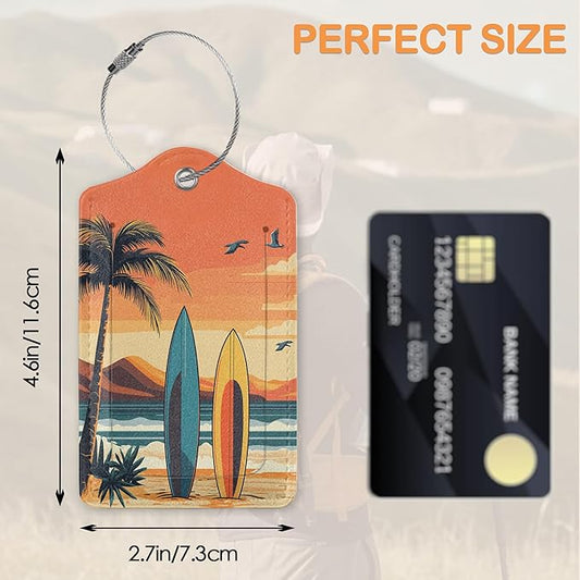 Tropical Turtle Beach Art 3 PCS Luggage Tags, Vintage Coastal Leather Suitcase Tags with Privacy Cover Name Address Labels and Durable Steel Loop for Men/Women Travel Bag Suitcases