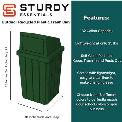 32 Gallon Square Slatted 100% Recycled Plastic Heavy-Duty Commercial Outdoor or - Image 2